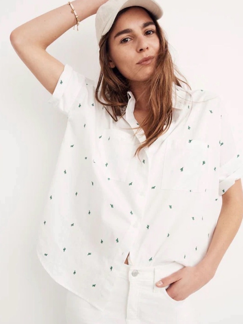 Madewell White Cactus Short-Sleeve Button Down Shirt XS